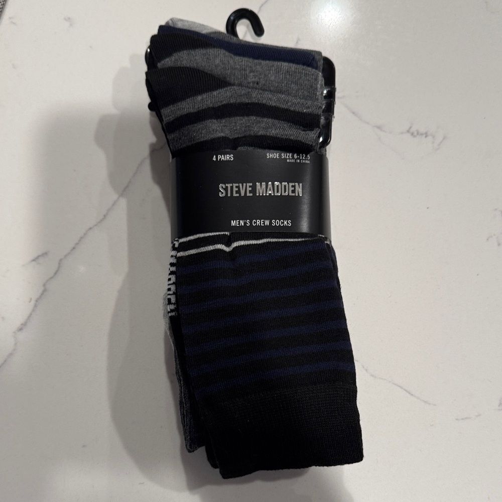 Steve Madden Men's Crew Socks - Black, Grey and Blue Stripes
